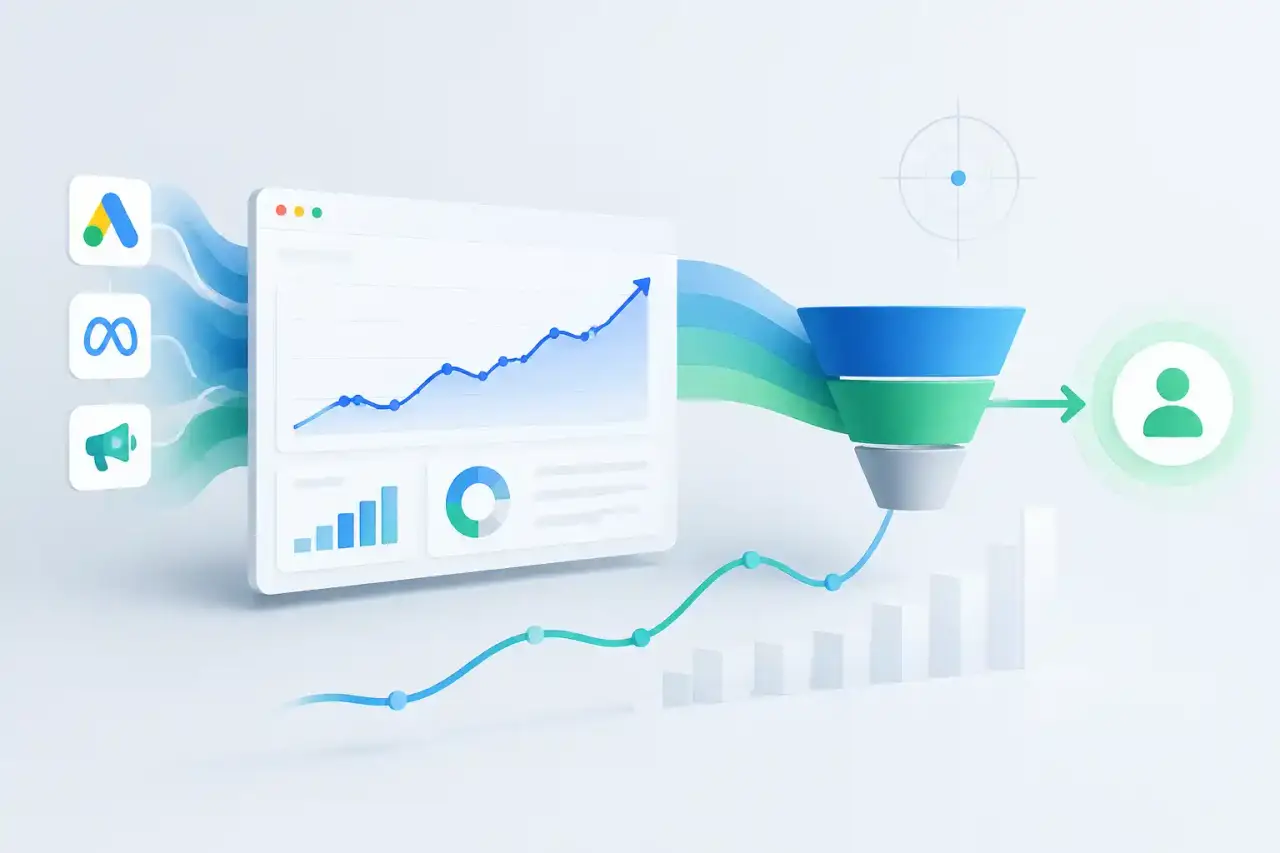 Tableau de bord présentant une hausse du trafic et un faible volume de leads