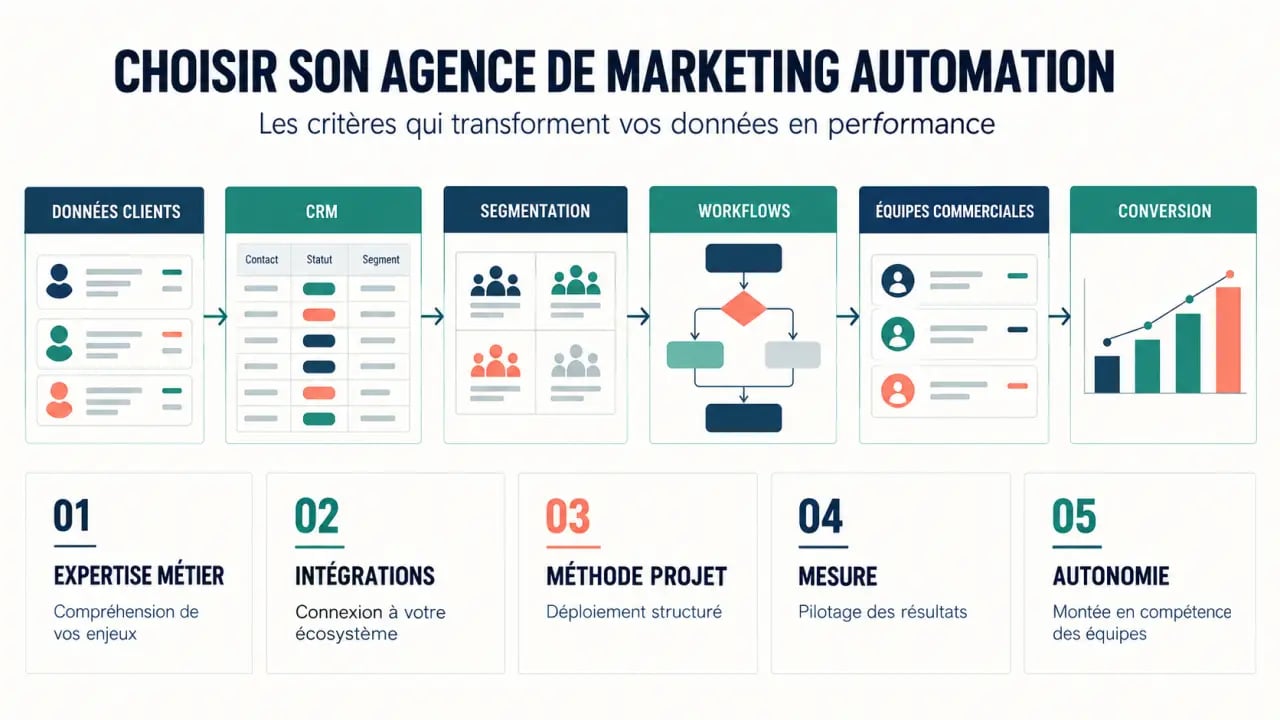 Critères pour choisir une agence de marketing automation entre CRM, workflows, intégrations et mesure des performances