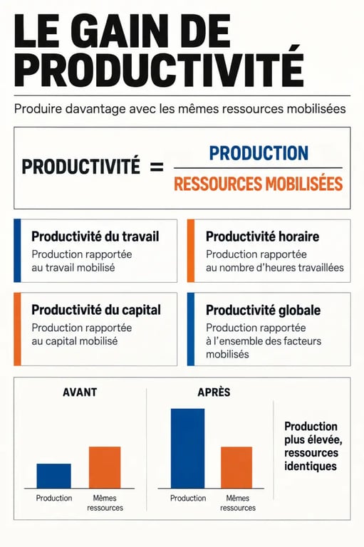 Infographie sur le gain de productivité et les différents types de productivité
